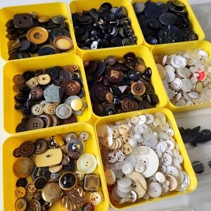 Vintage Button Lot Grandma Mixed Sewing Craft Junk Journal with 8 Containers